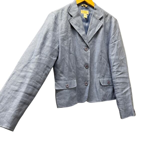 Talbots Blazer Womens 6 Blue Irish Linen Jacket Coastal 3 Button Crop Vintage - Picture 3 of 6